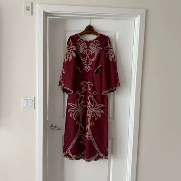 fitted lace wedding dress Caravana Womens Luxury Beach Maxi Dress Sustainable Artisanal Cotton in Cherry Red One Size main image 0